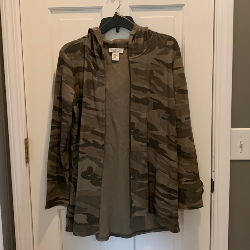 Rachel Zoe Hooded Camo Long Sweater W/ Pockets